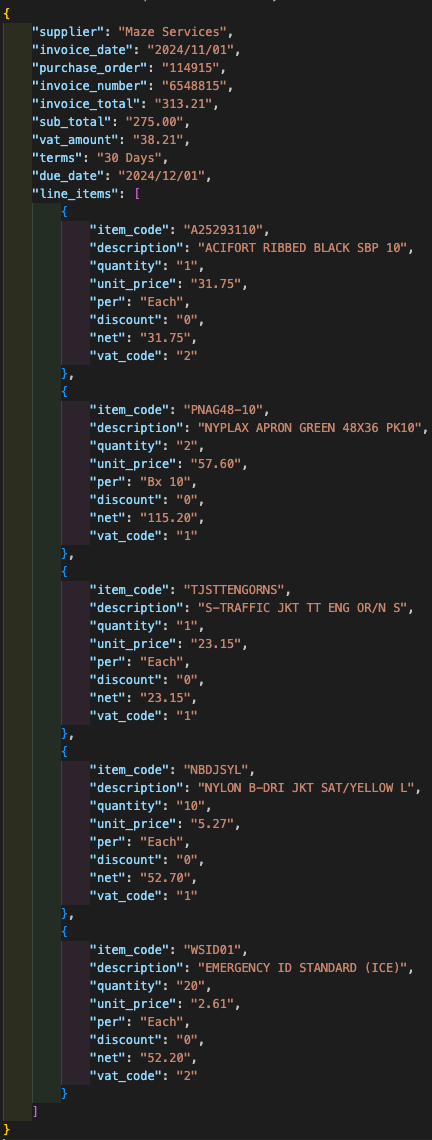 example json output